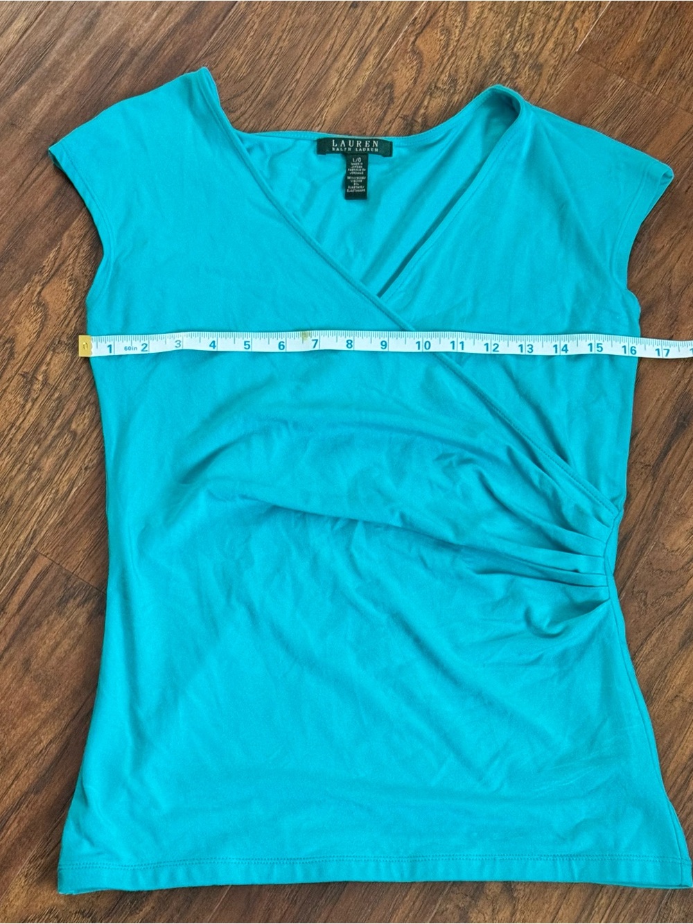 Ralph Lauren Teal Surplice Cap-Sleeve Ruched Top - Picture 4 of 7